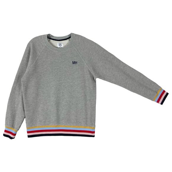 NWOT SOLD OUT NYC Sweatshirt S Limited-Edition Grey Rainbow-Stripe-Cuff&Hem Logo - Picture 1 of 10